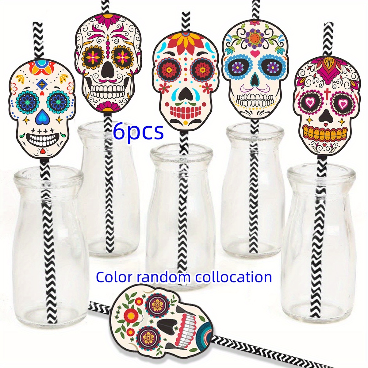 1pcs Ghosts Witches Cartoon Deorative Straw Toppers Pattern Bar