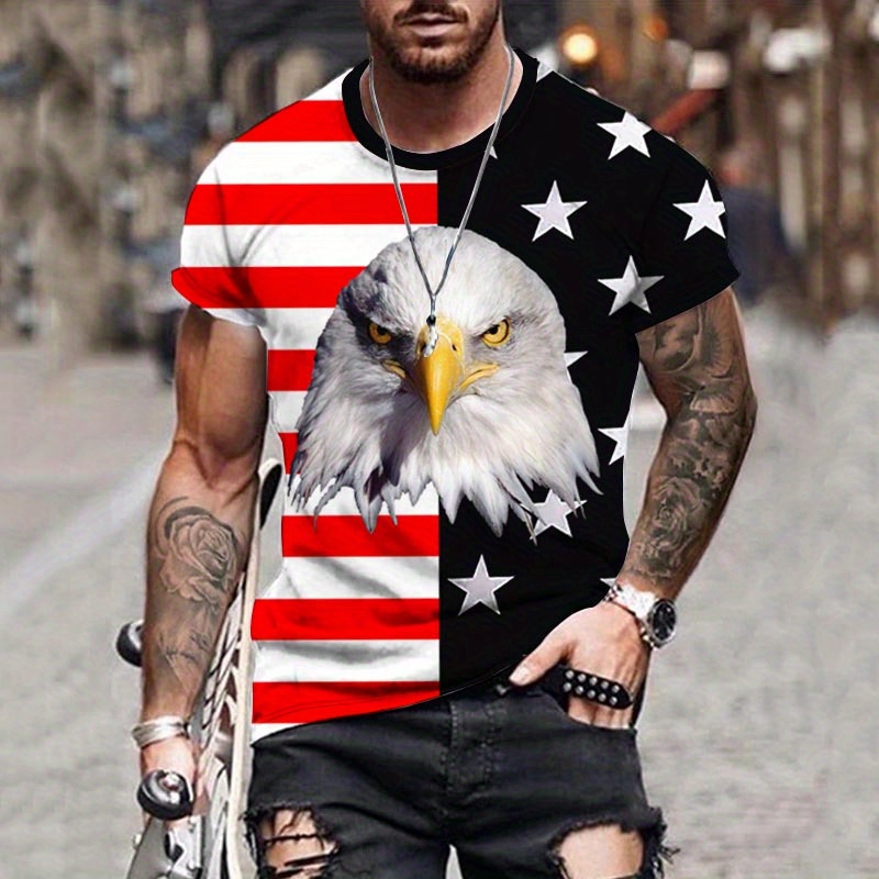 Plus Size Men's 3d Bald Eagle/us Flag Graphic Print T shirt - Temu