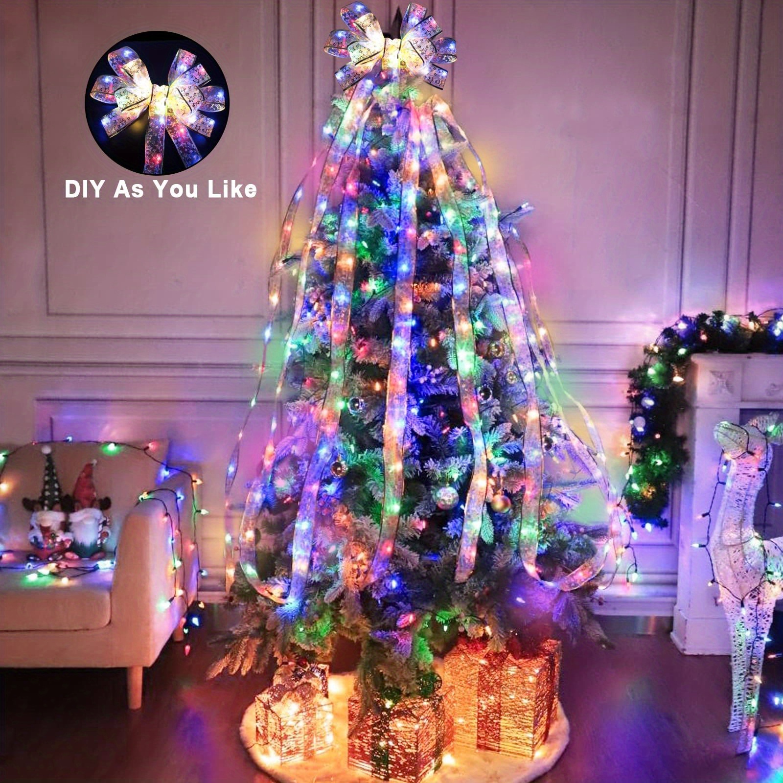 Golden Christmas Ribbon Fairy Lights Battery Powered Led Temu