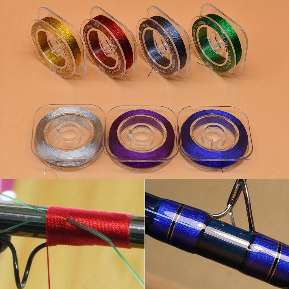 7pcs 1968.5inch/ Spool Metallic Guide Wrapping Lines, DIY Fishing Line  Thread Strong Nylon For Rod Building, 7 Colors Rod Building Wrapping Thread