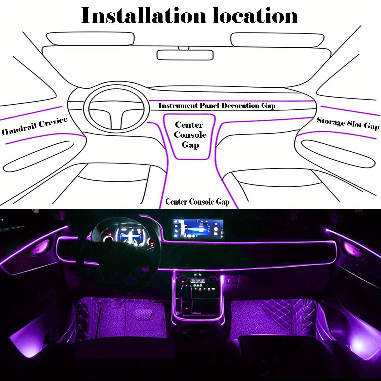  Car LED Strip Light, RGB Interior Car Lights, 5 in 1 with  236.22 inches Fiber Optic, Multicolor Dash Ambient Interior Lighting Kits,  DIY Mode and Music Mode,Sound Active Function : Automotive