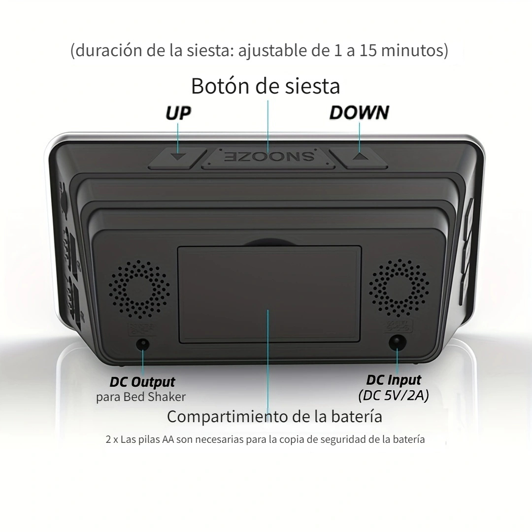  Reloj despertador súper fuerte con agitador de cama para dormir  pesado, reloj despertador de doble vibración con cargador USB para sordos  con discapacidad auditiva, pantalla grande de 7.5 pulgadas con atenuador