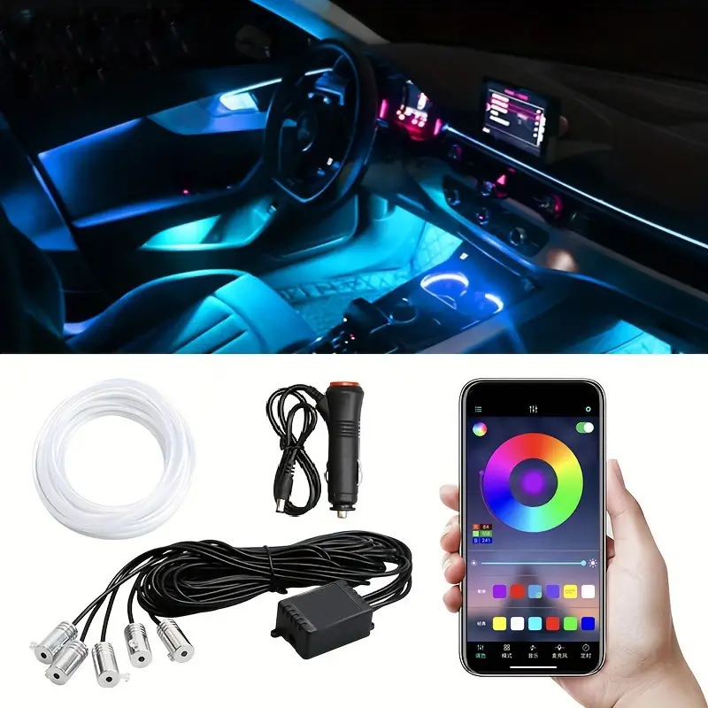 19.69 Feet Car LED Strip Light, RGB Interior Car Ambient Lights, 5-In-1  With 236.22 Inches Multicolor Dash Ambient Interior Lighting Kits, Music  Mode