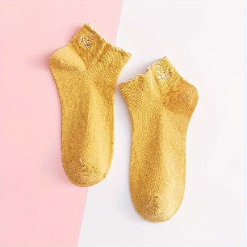 Girls Kids Smile Face Pattern Socks Breathable Comfy Short Socks