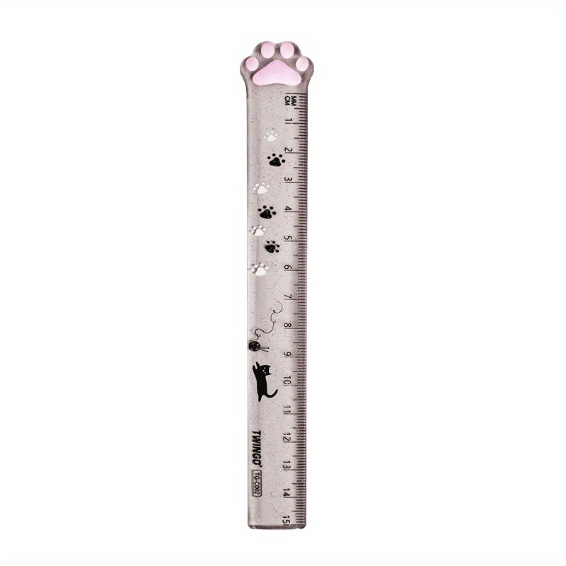 1pc Cute Cat Paw 15 Cm Straight Ruler, Student Drawing Plastic