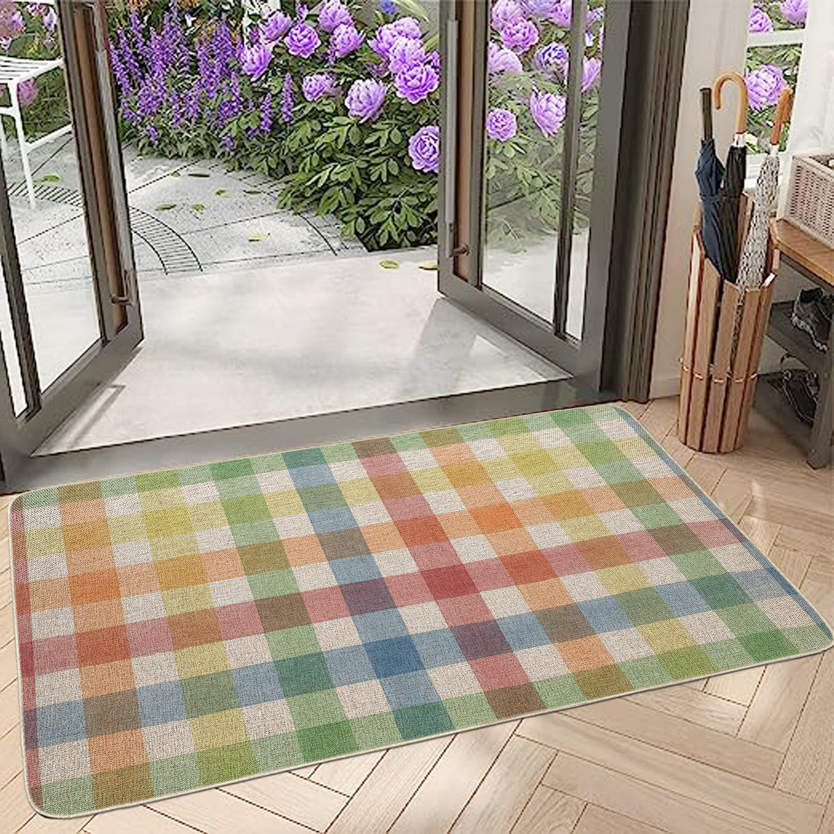 non-slip indoor doormat stylish mat plaid