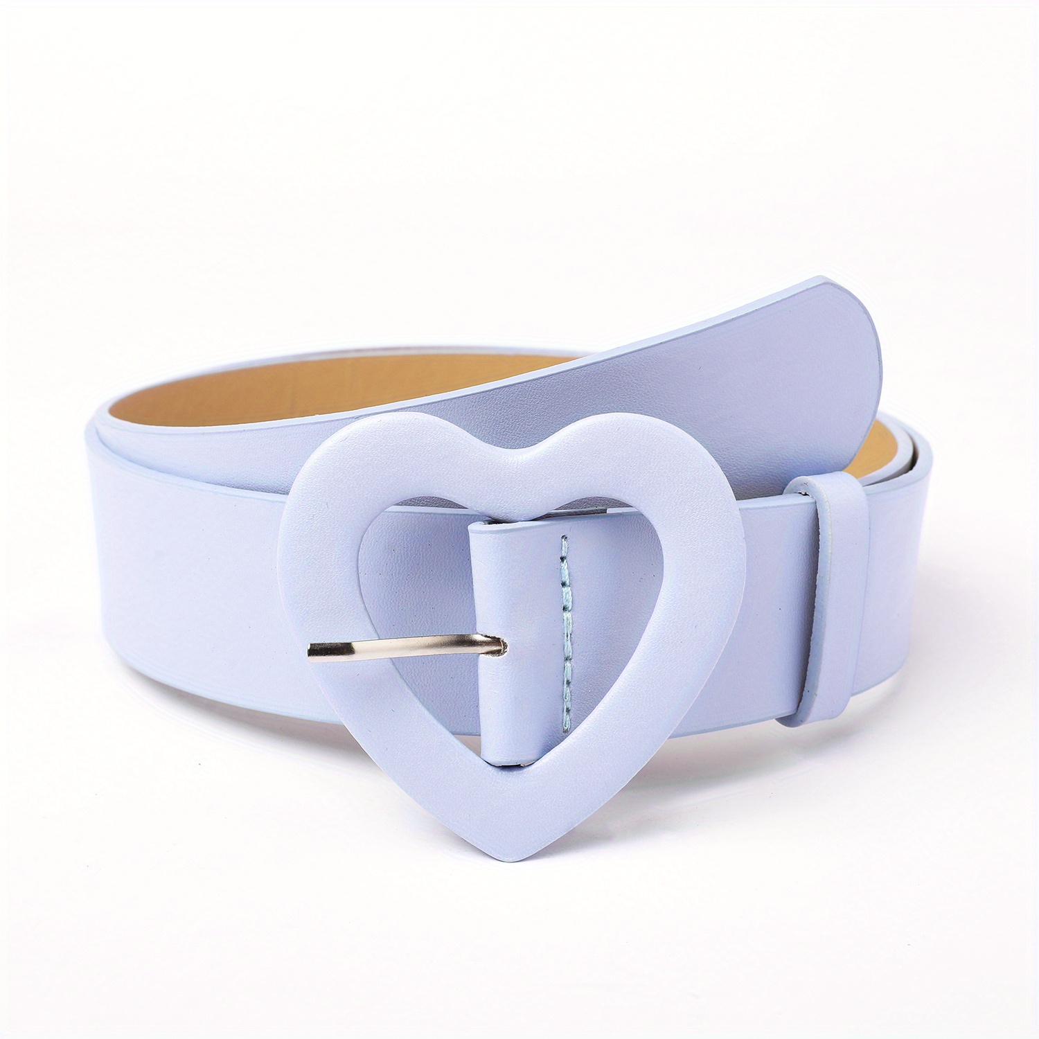 Cute Heart Buckle Wide Belts Candy Color Casual Leather Belt - Temu
