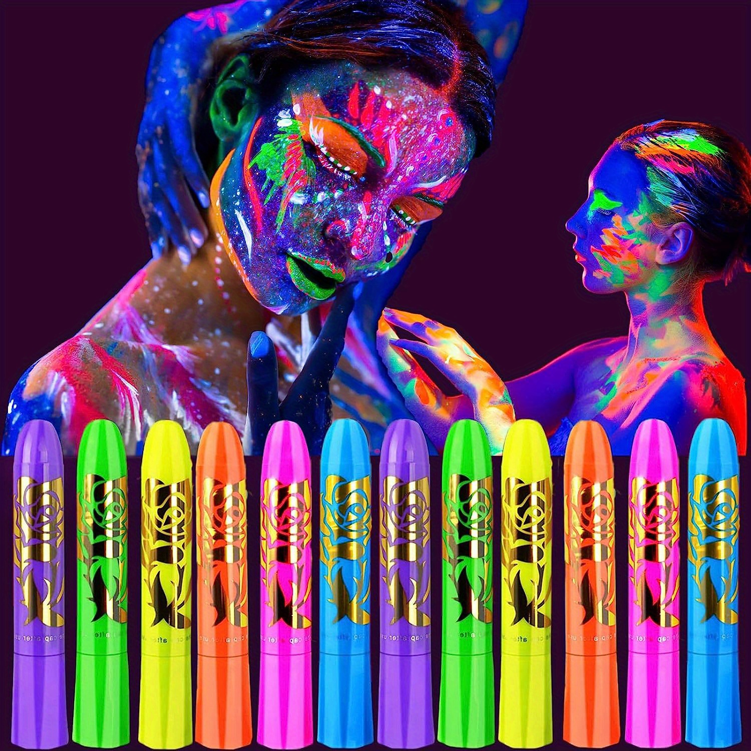 Creative Cool Halloween Glow In The Dark Face Black Light Paint Uv Neon  Face Body Paint Crayon Kit Fluorescent Makeup Marker