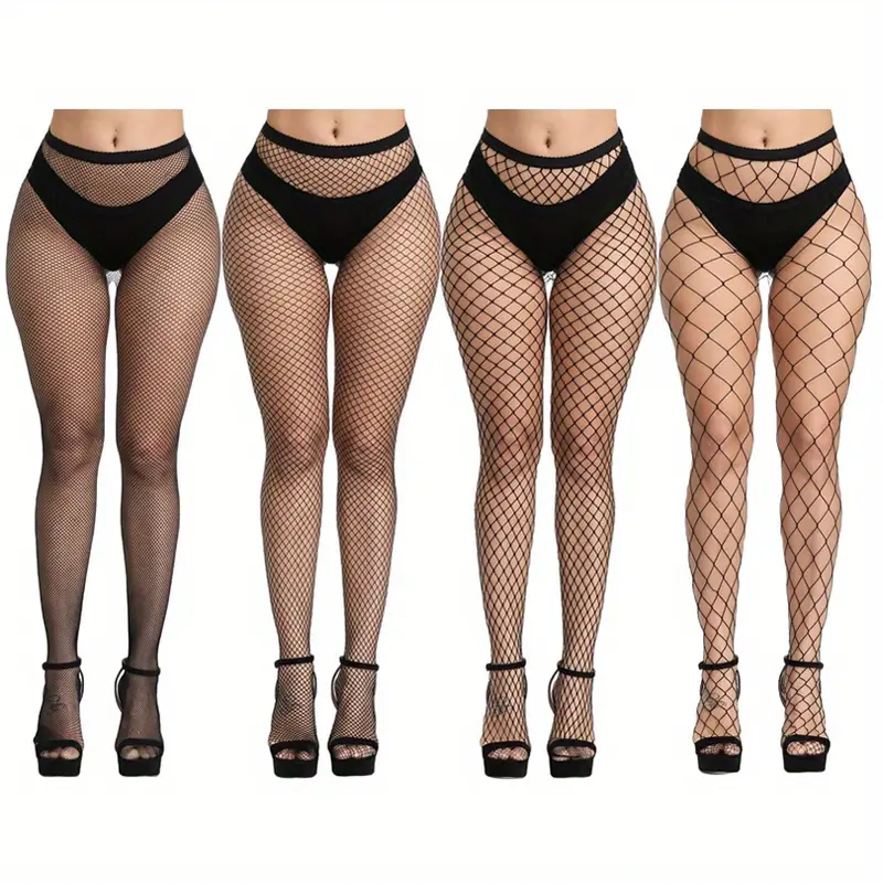 4 Pack Sheer Fishnet Tights, Hollow Out High Waist Mesh Pantyhose, Women's  Stockings & Hosiery