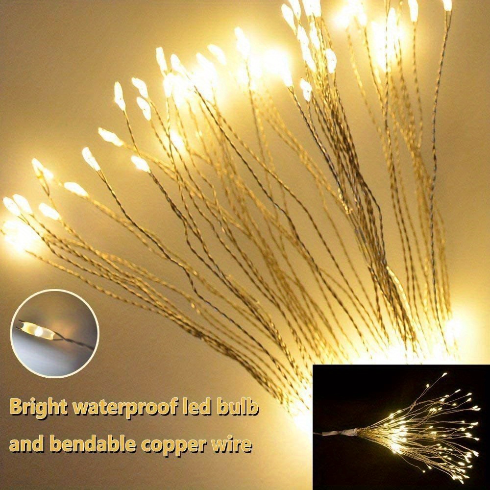 2pack fireworks lights led copper wire starburst string lights 8 modes battery operated fairy lights with remote wedding christmas decoration hanging lights for party patio garden decor warm white colorful white details 2