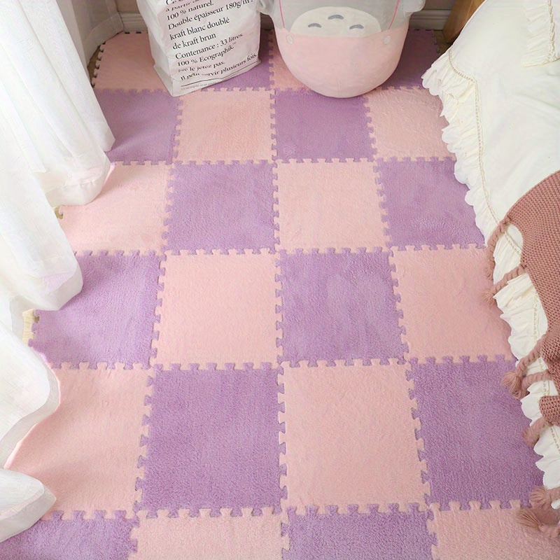HSYFdy Soft Interlocking Carpet Tiles with Border, Plush Foam Square Floor  Mats Set, Fluffy Puzzle Area Rugs，0.6/1cm Thick (Color : Purple, Size :  30x30x0.6cm-1…
