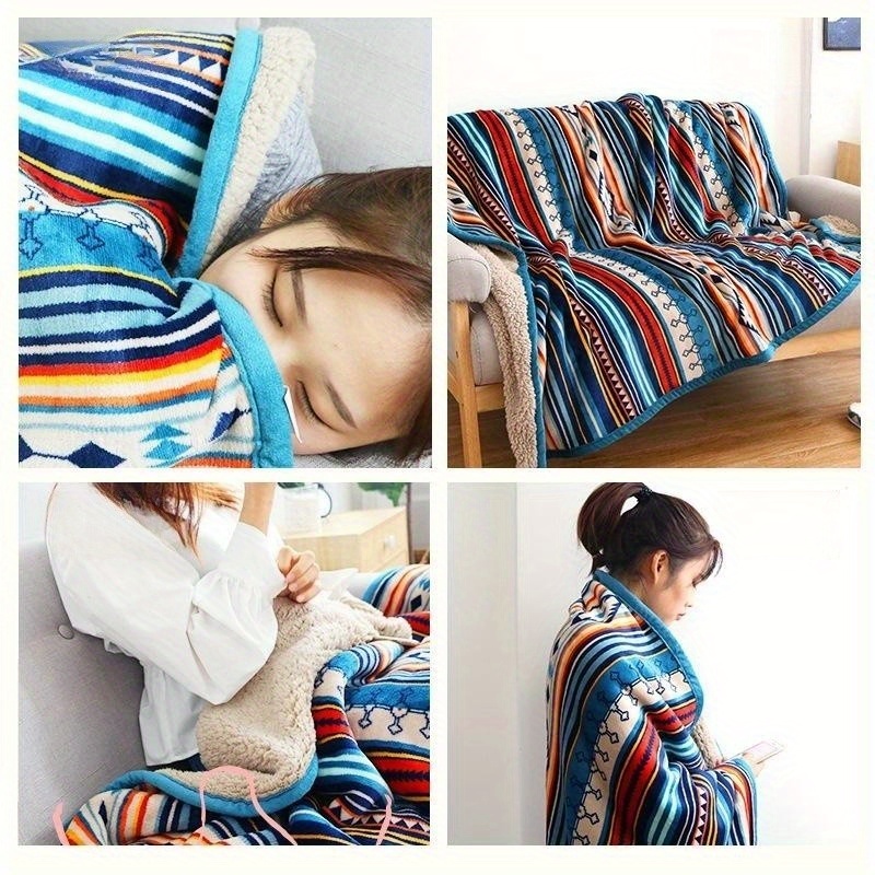 1pc bohemian style plaid striped sofa blanket thickened cashmere blanket flannel nap blanket student nap blanket office air conditioning blanket ramadan details 7