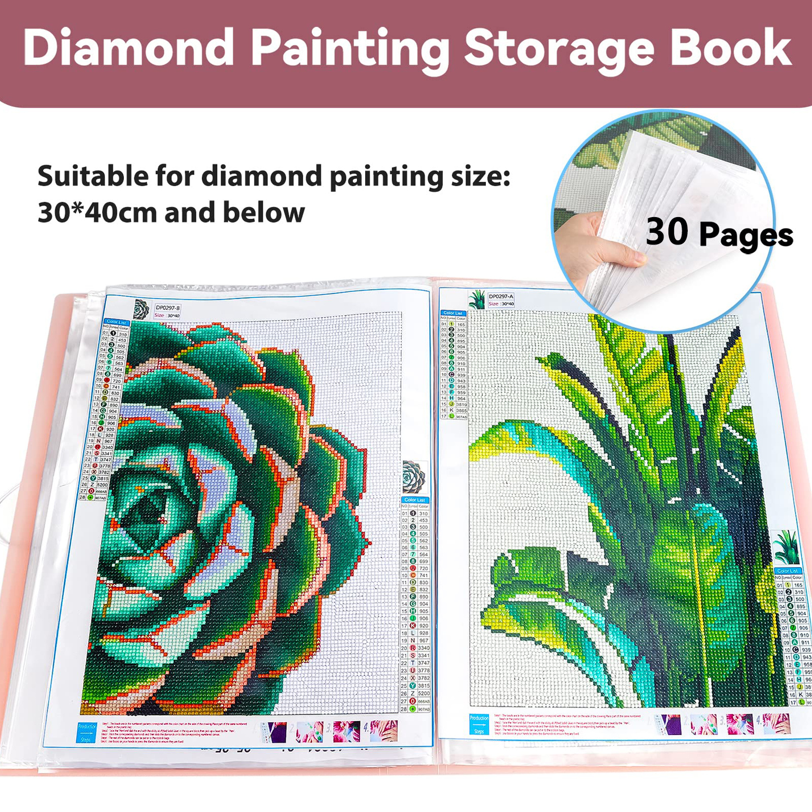  A3 30 Pags Diamond Painting Storage Book, Painting Storage Book  30 Clear Pockets Sleeves Protectors Art Portfolio Book, Display Book, Clear  View A3 Document Folder for Painting Presentation (Green)