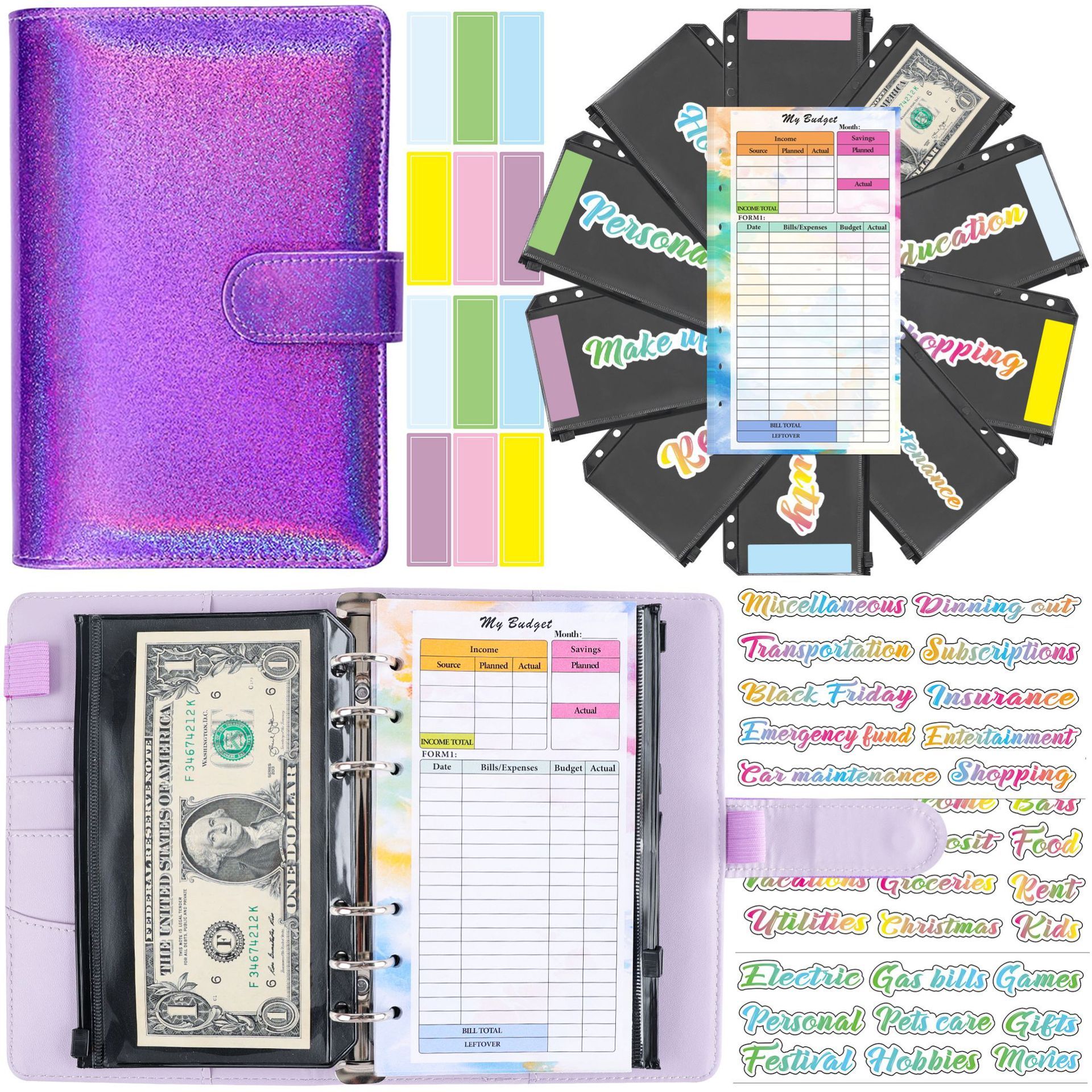 Money Organizer A6 Glitter Budget Binder Planner School - Temu