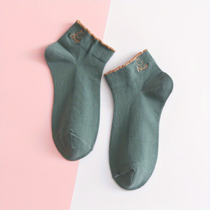Girls Kids Smile Face Pattern Socks Breathable Comfy Short Socks