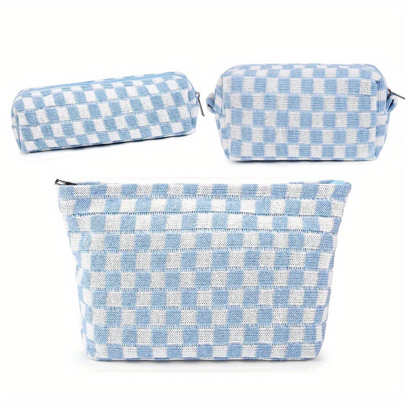 lomkya Checkered Makeup Bag Large Cosmetic Bag PU Leather Makeup Bag For  Women Girls Travel Toiletry Bag With Handle Divider Large Opening Metal