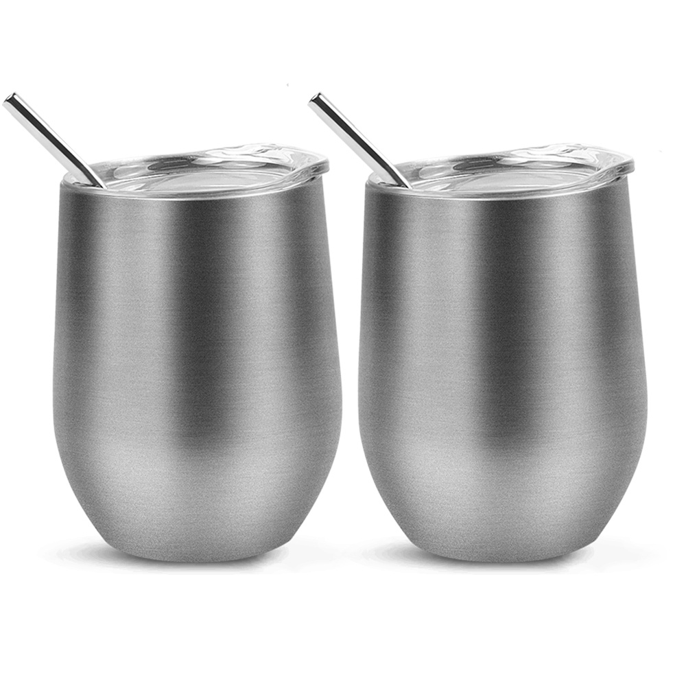 2 PCS Stainless Steel Stemless Wine Tumbler Glasses Lid Vacuum Insulated  Cup