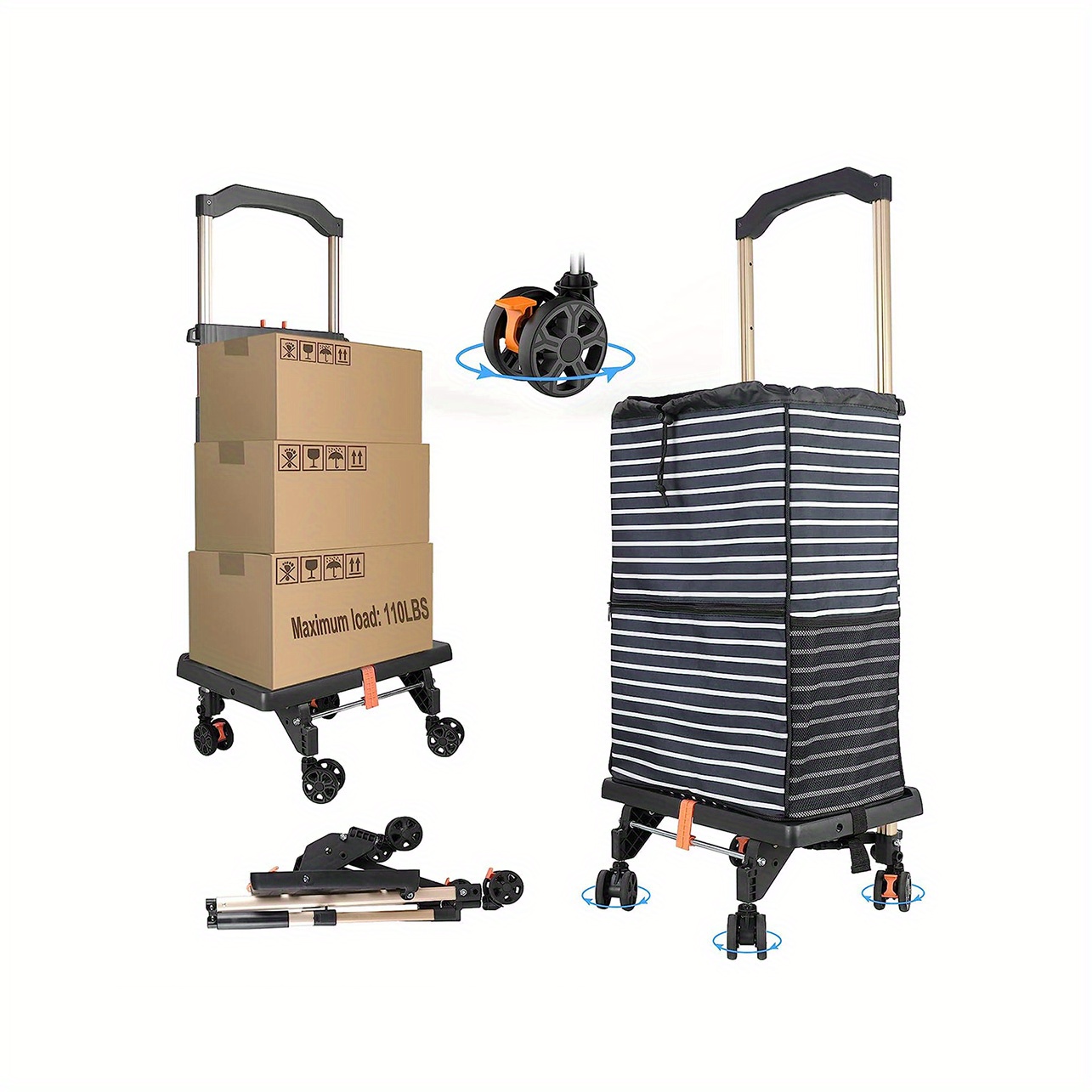 1pc Carrello Spesa Pieghevole Ruote Rotanti A 360° Carrello - Temu Italy