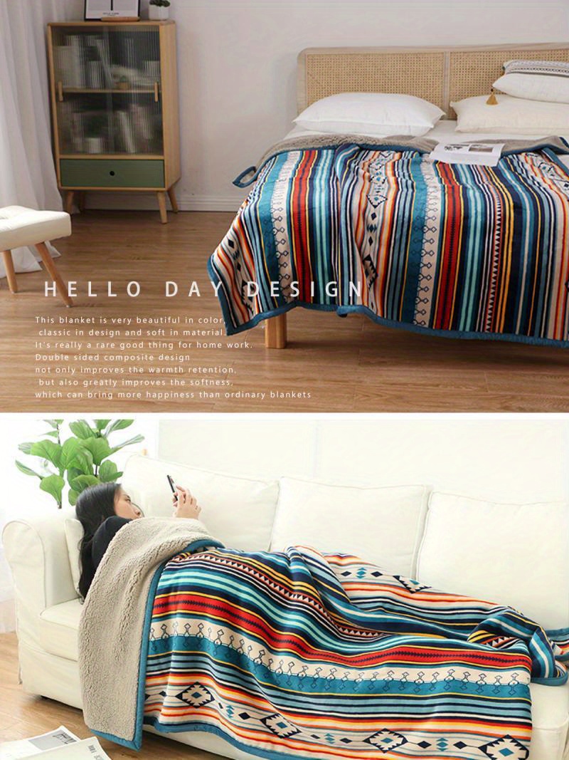 1pc bohemian style plaid striped sofa blanket thickened cashmere blanket flannel nap blanket student nap blanket office air conditioning blanket ramadan details 10
