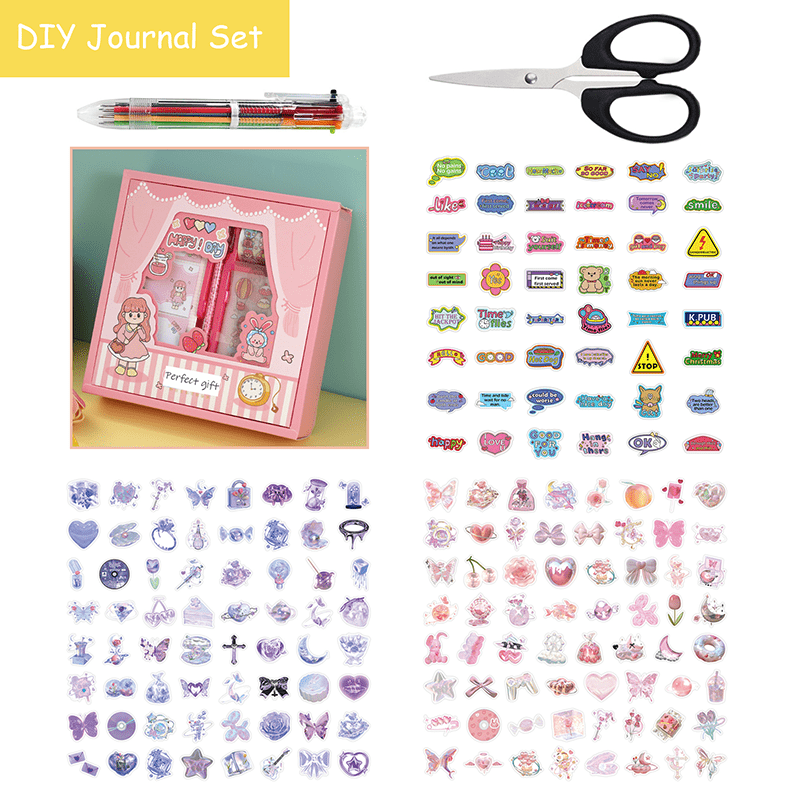 Nigifter DIY Purple Journal Set Valentines Day Gifts for Girls Ages 8-12  Journals for Teen Girls Happy Planner Stickers Journaling Kit for Kids