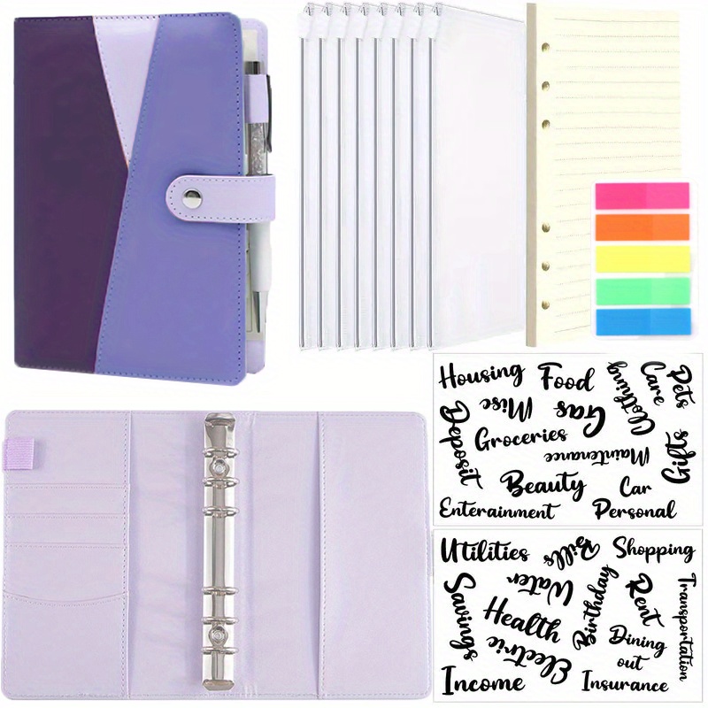 couleur type3 Bleu Système de reliure pour carnet de notes A6,  planificateur de Budget, enveloppe de Budget, argent liquide, en cuir Pu,  avec 10