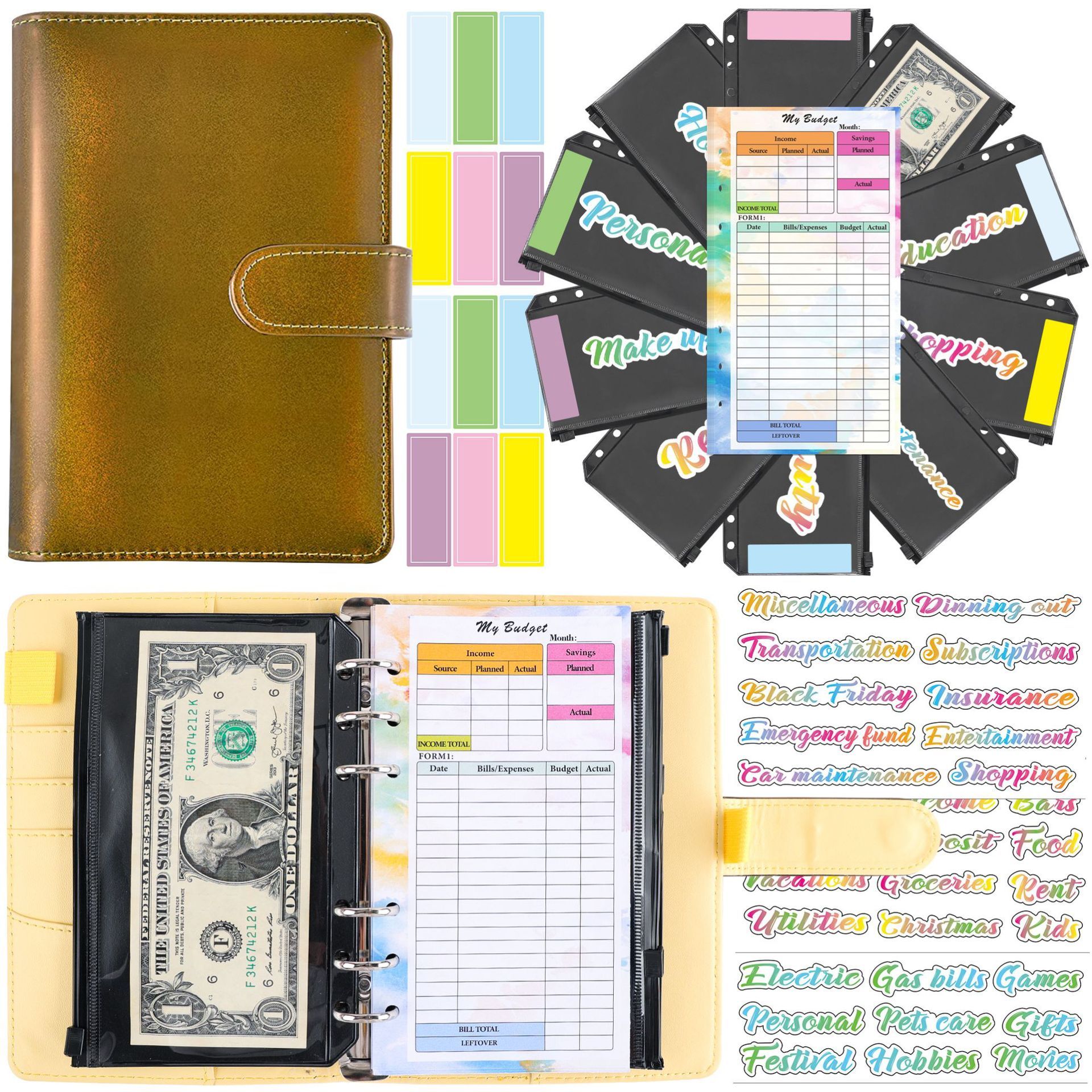 Money Organizer A6 Glitter Budget Binder Planner School - Temu Canada