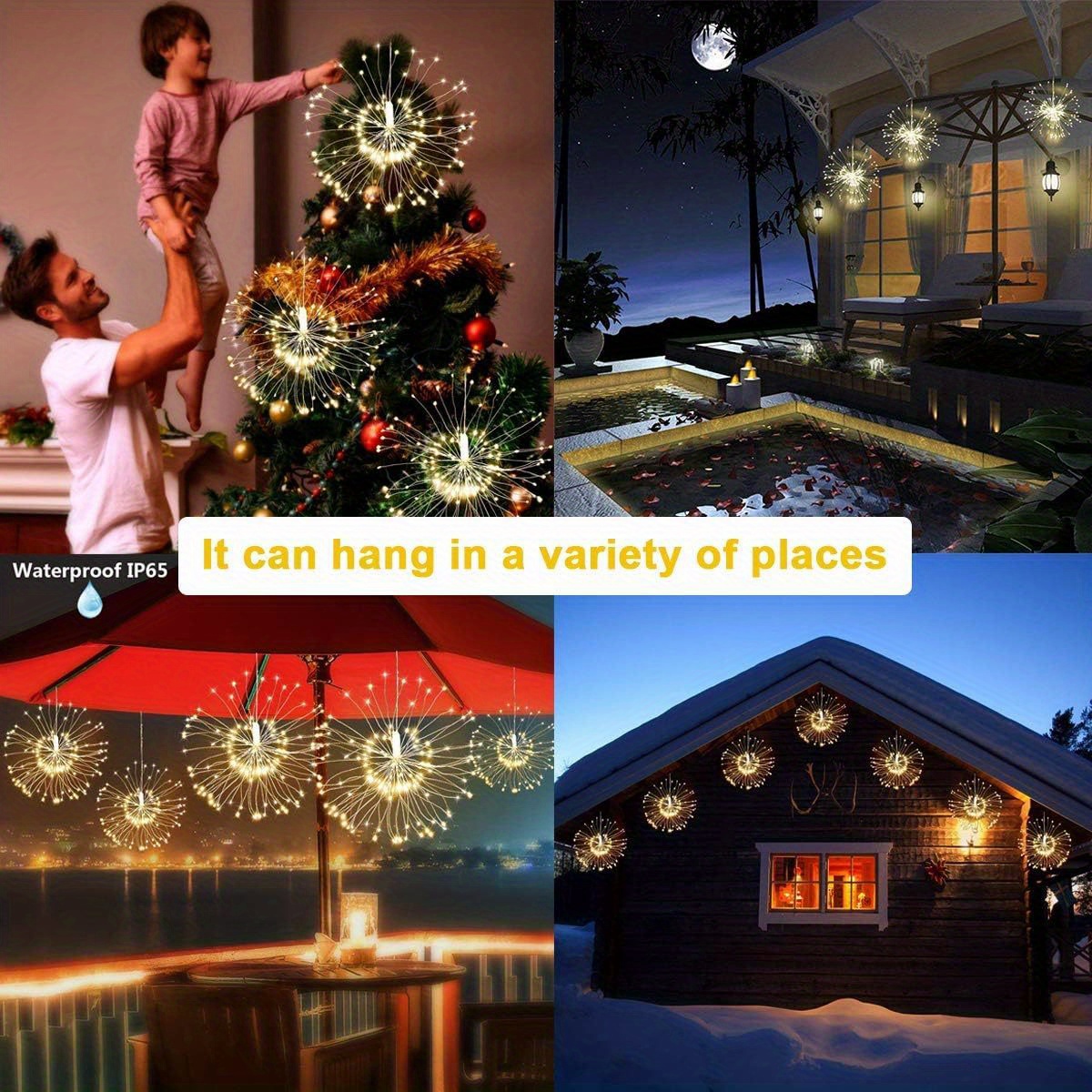2pack fireworks lights led copper wire starburst string lights 8 modes battery operated fairy lights with remote wedding christmas decoration hanging lights for party patio garden decor warm white colorful white details 4