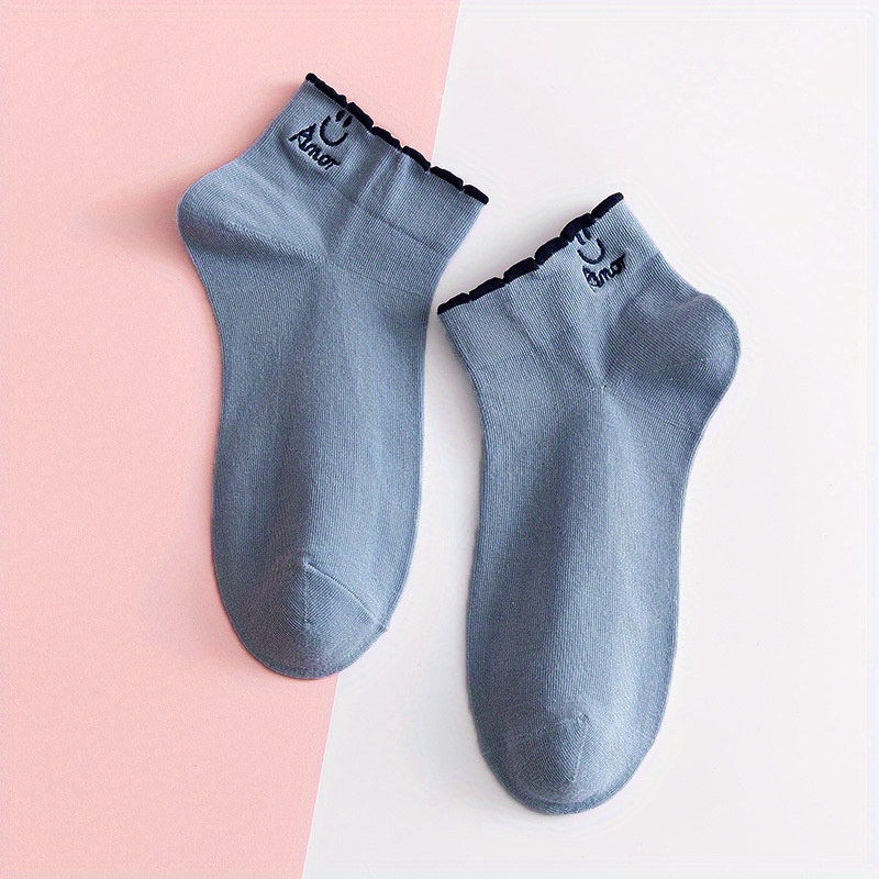Girls Kids Smile Face Pattern Socks Breathable Comfy Short Socks