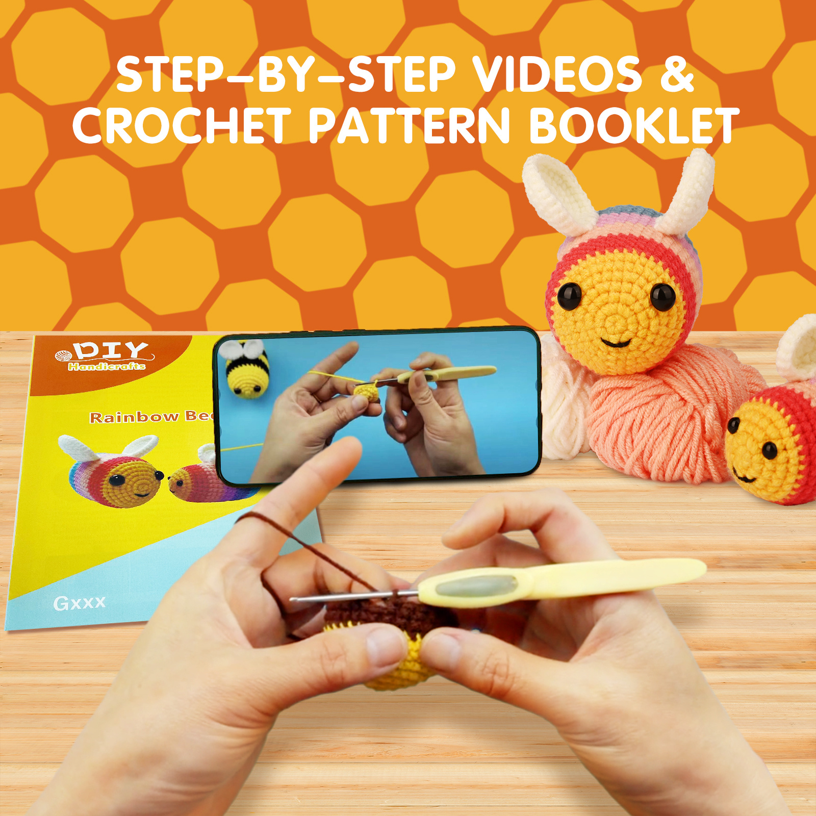 Crochet Kit For Beginners Beginner Rainbow Bee Crochet Kit - Temu