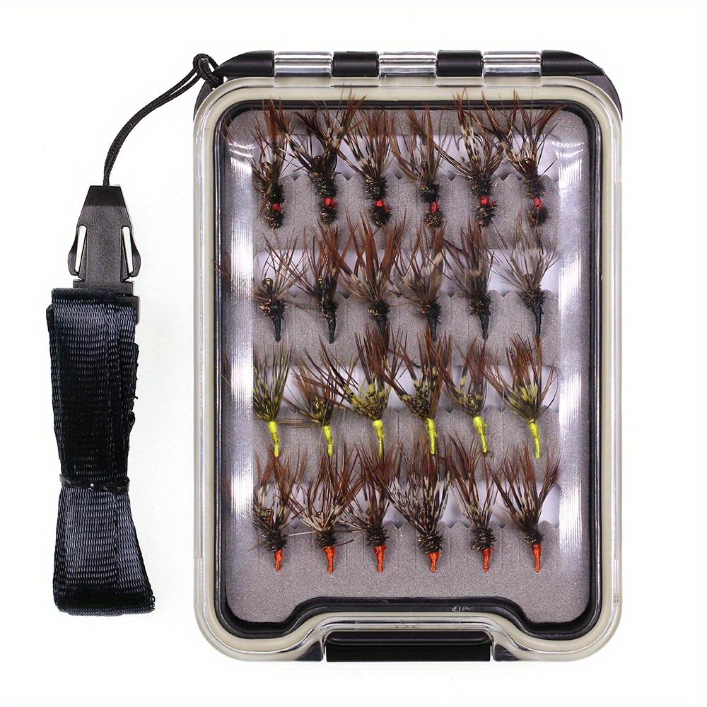 24pcs Fly Fishing * Fly Fishing Lures, Tenkara * Waterproof Fly Box Size 12  Barbed Hook Fishing Accessories