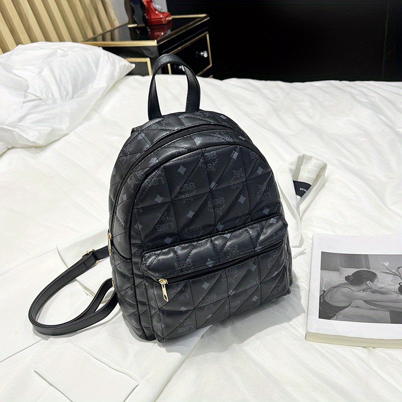 Black Pu Leather Quilted Multifunctional Backpack And Sling Bag