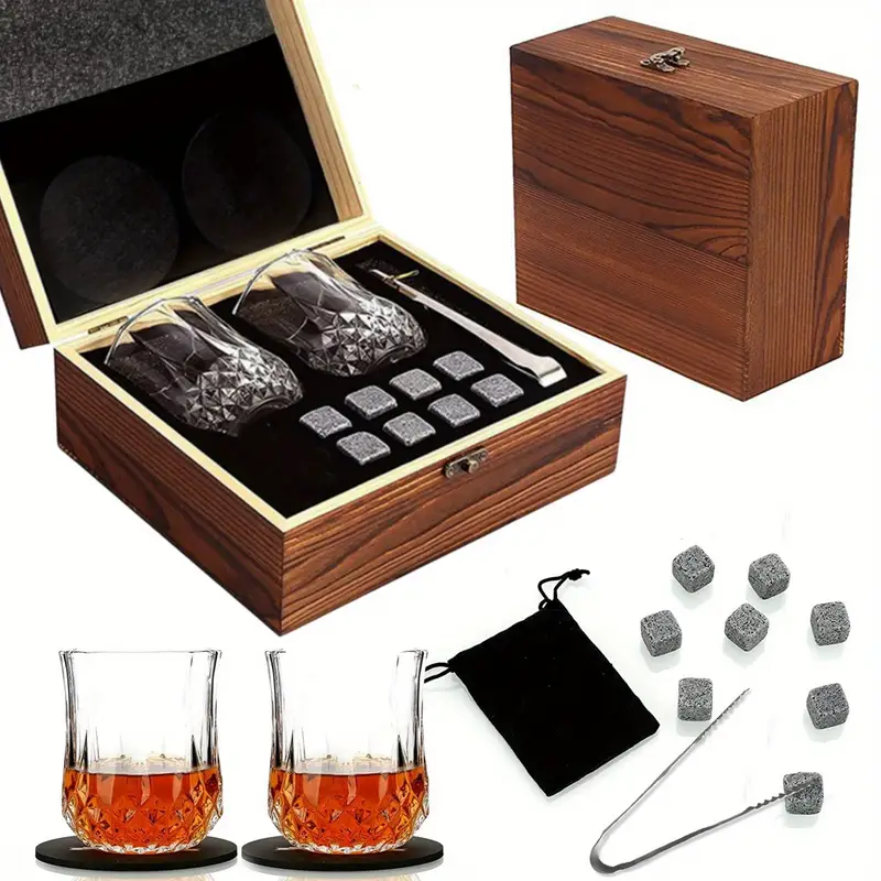 Coffret cadeau whisky pour homme, 8 pierres à whisky avec 2 verres à whisky,  verre à
