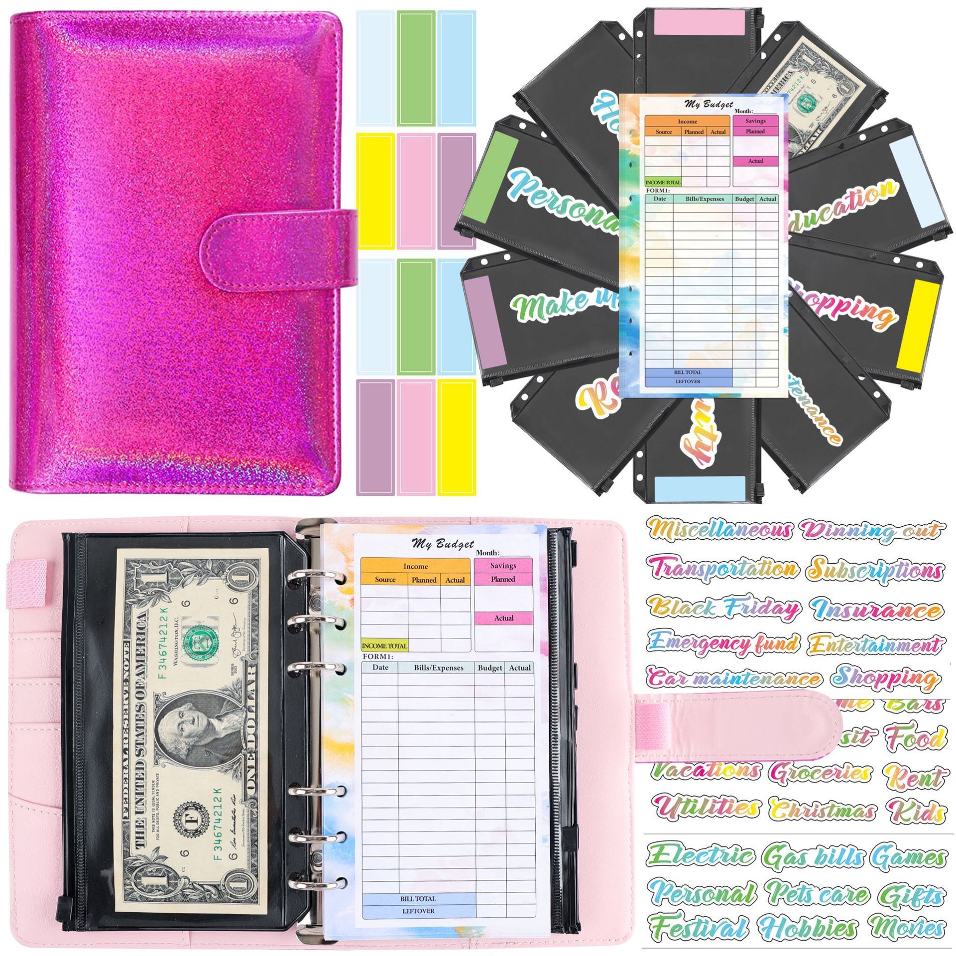 Money Organizer A6 Glitter Budget Binder Planner School - Temu Canada