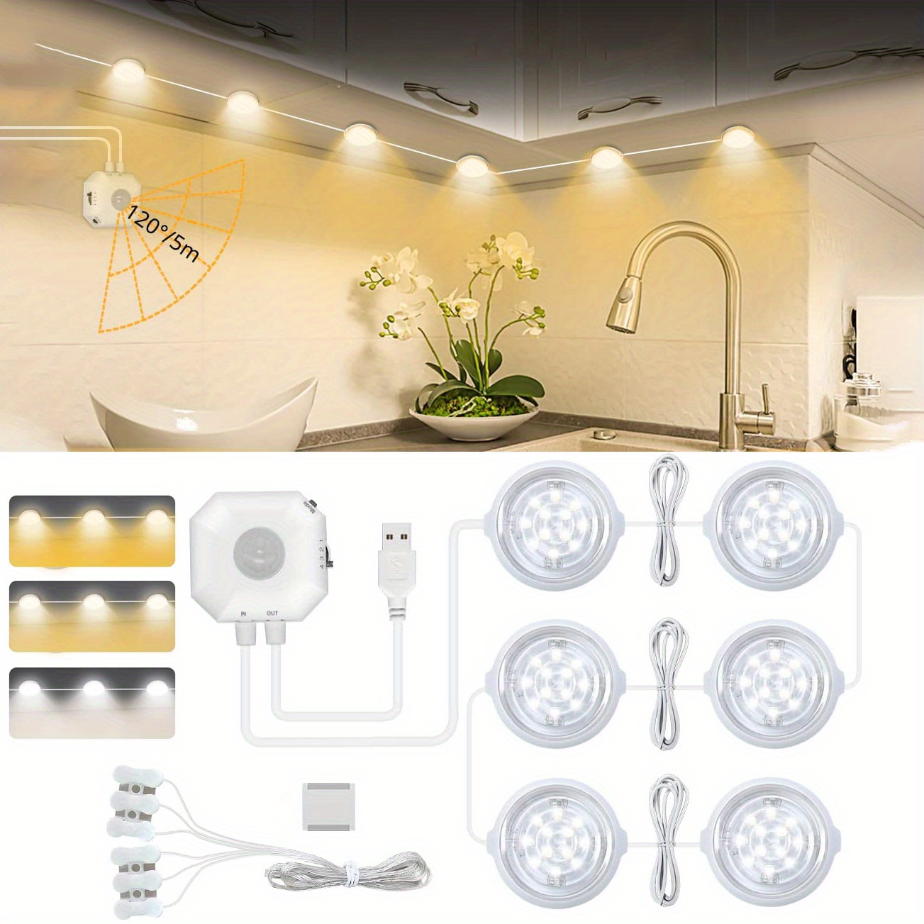 6-Pack Battery-Operated Dimmable LED Tap Light with Remote