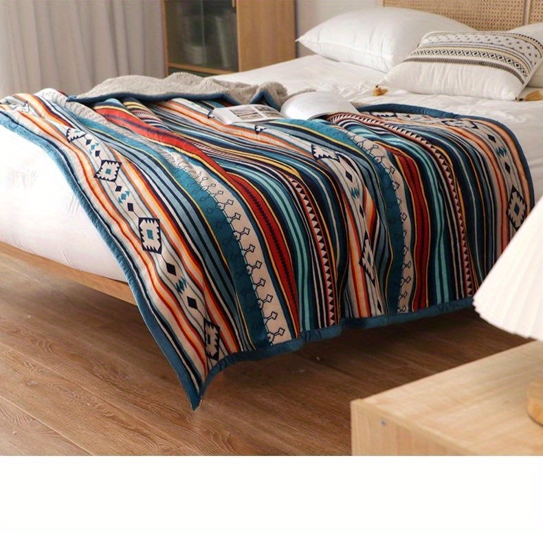 1pc bohemian style plaid striped sofa blanket thickened cashmere blanket flannel nap blanket student nap blanket office air conditioning blanket ramadan details 4