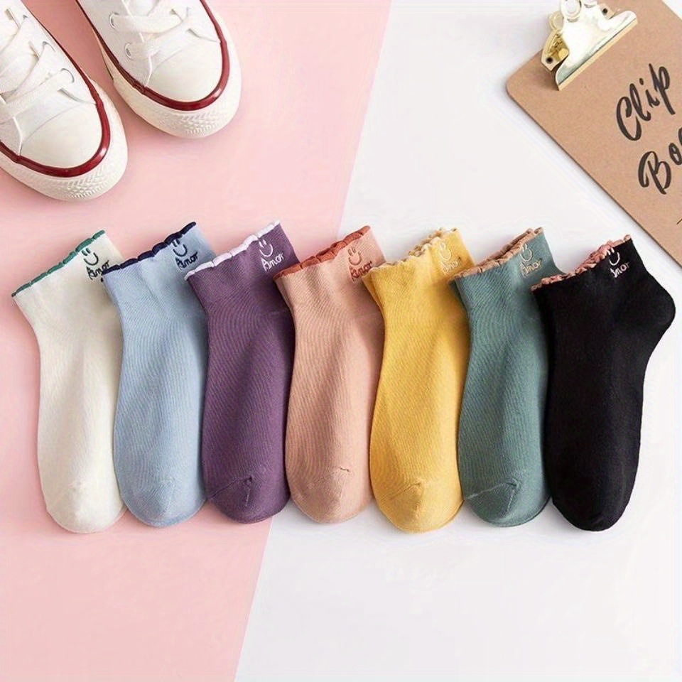 Girls Kids Smile Face Pattern Socks Breathable Comfy Short Socks