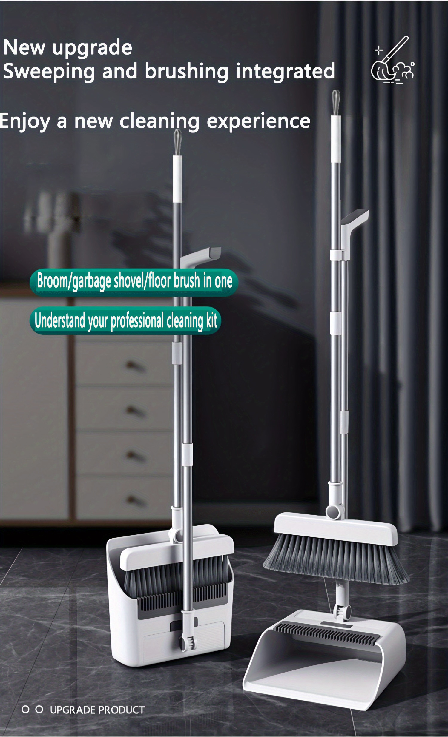 Upgrade Broom Dustpan With Teeth And Squeegee Set Ideal For - Temu