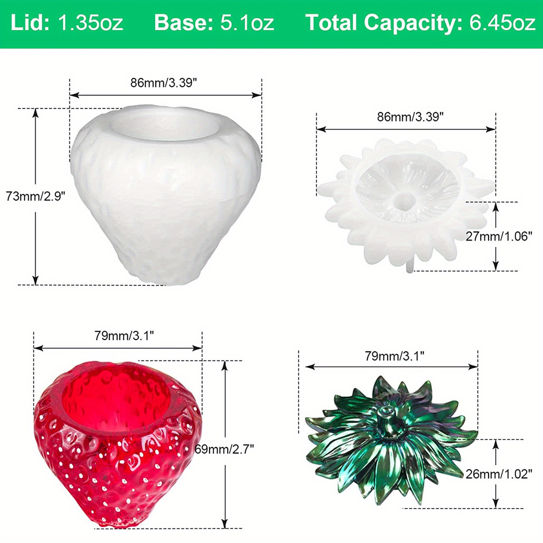 Image of Resin Jar Molds, Strawberry Jar Silicone Molds With Lids, Storage Bottle Epoxy Resin Molds, Candle Holders, Jewelry Containers, Small Trinket Boxes, Flower Pots, Home Decor Gifts