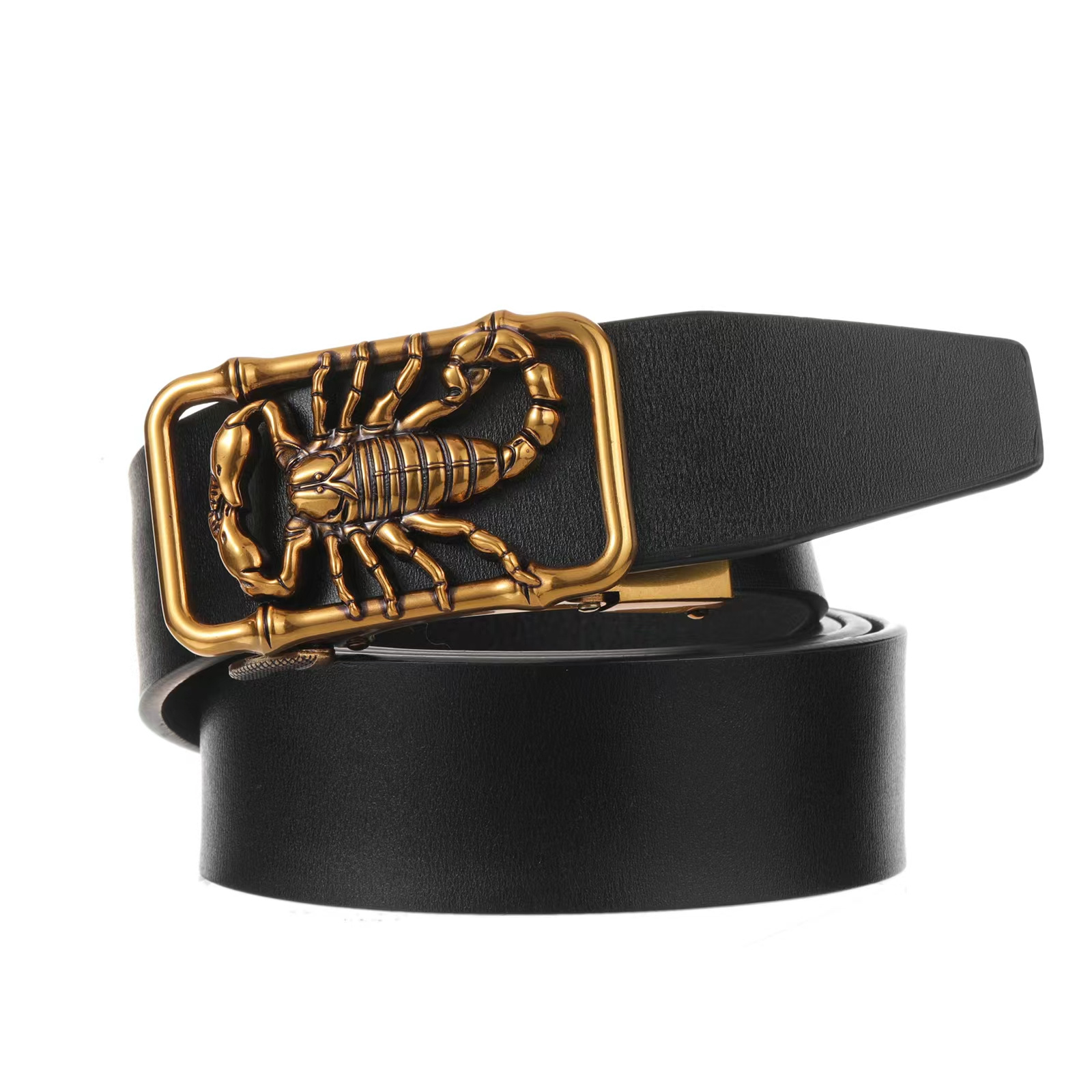 Mens Retro Casual Scorpion Pattern Buckle Belt Pants Decorative