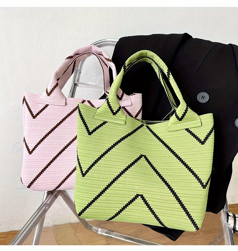 Chevron Stripes Pattern Tote Bag, Women Knitted Shoulder Bag, Aesthetic  Handbag For Shopping & Commuting - Temu