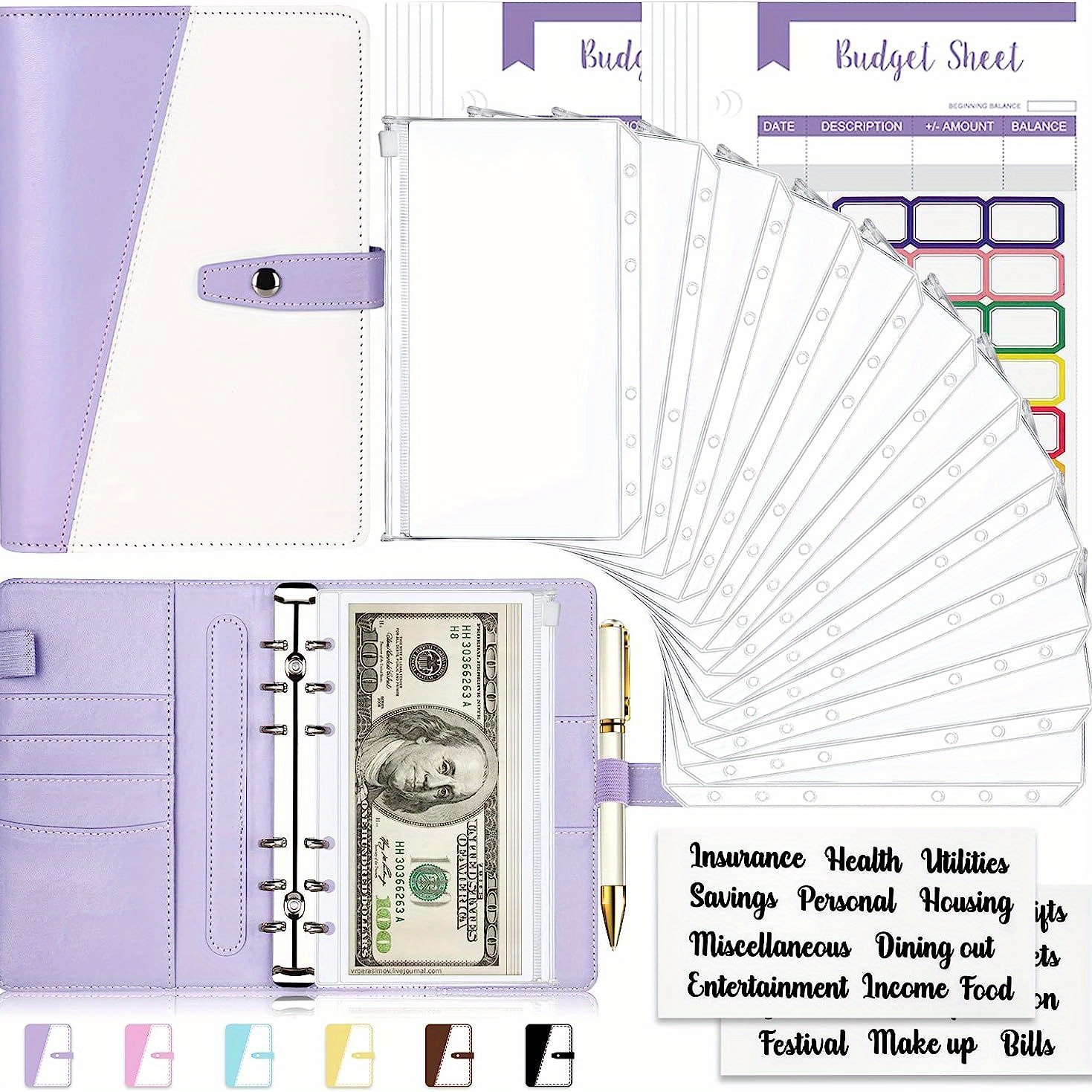 Budget Binder, Budget Cash Envelope, With Cash Envelope, 6-ring Money  Saving Binder - Temu