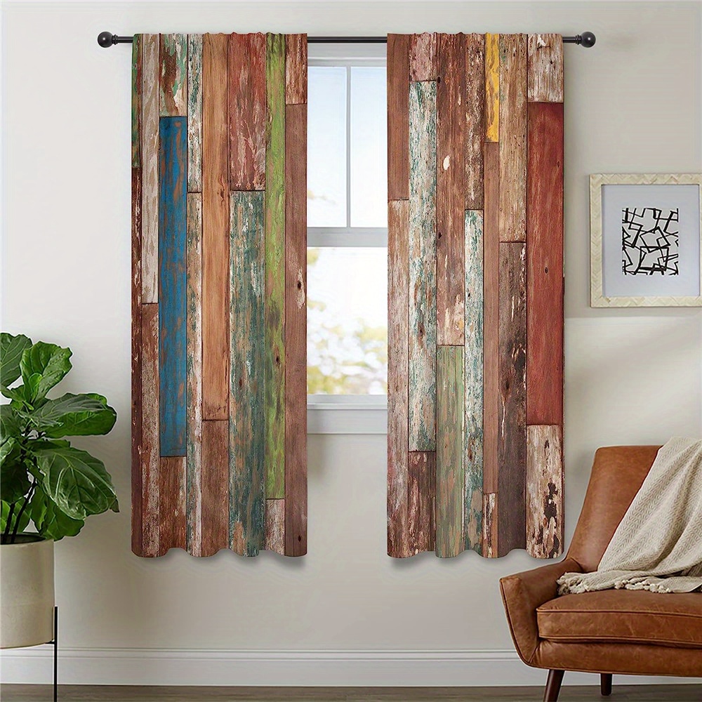 Cortinas de color marrón y gris para sala de estar, con bolsillo para  barra, paneles de cortina de madera rústica para árbol de madera, reducción  de