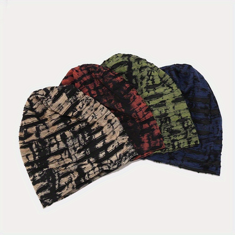 Hip Hop Pleated Slouchy Beanies Unisex Elastic Skull Vintage Tie