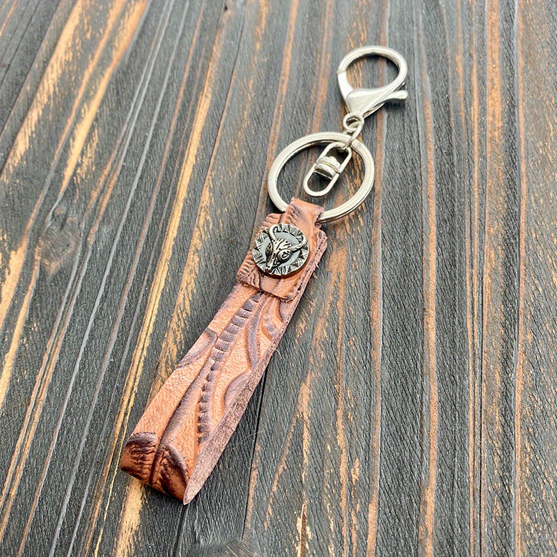 Genuine Leather Keychain Cowhide Keychain Light Brown key Fob