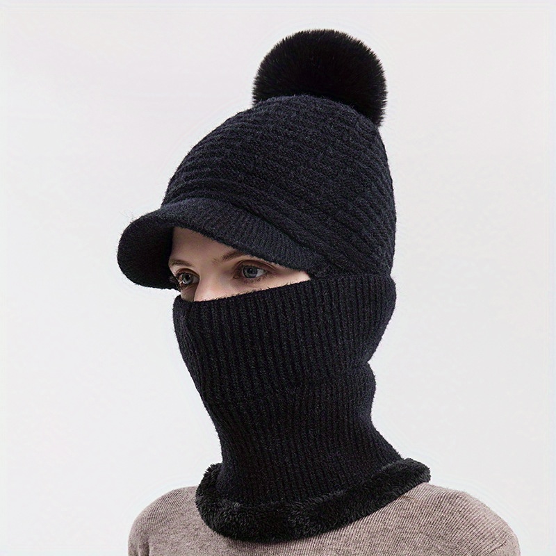 Womens Winter Hat Mask Windproof Face Neck Cover Warm Knitting