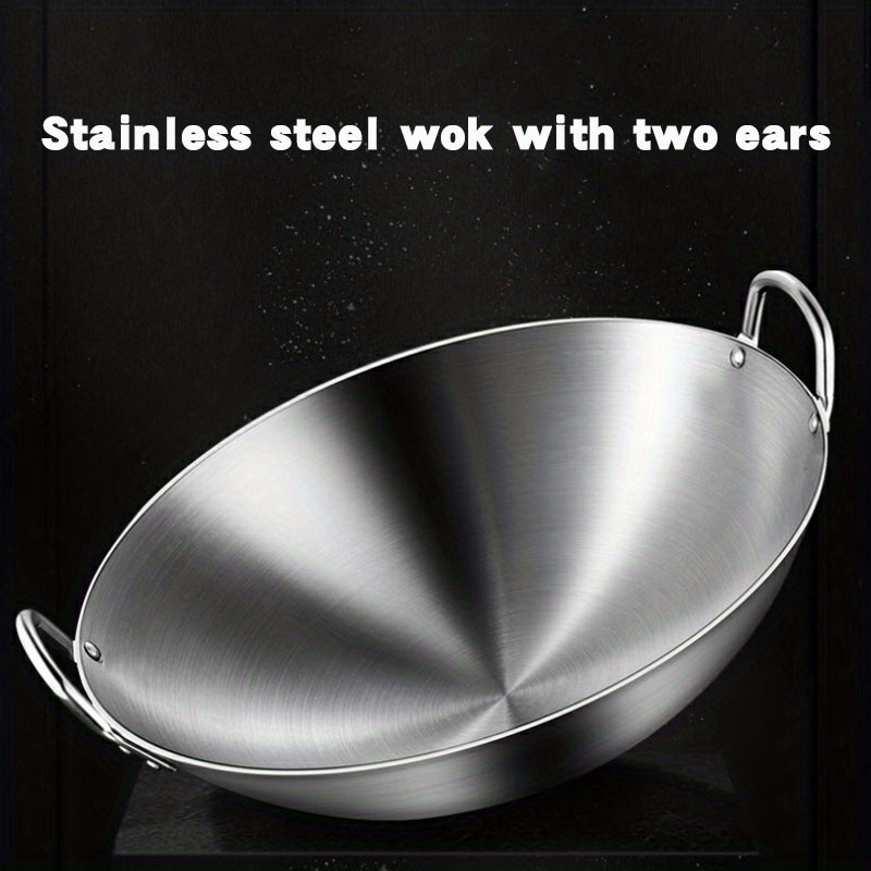 Extra thick stainless steel Chinese large wok double ear single