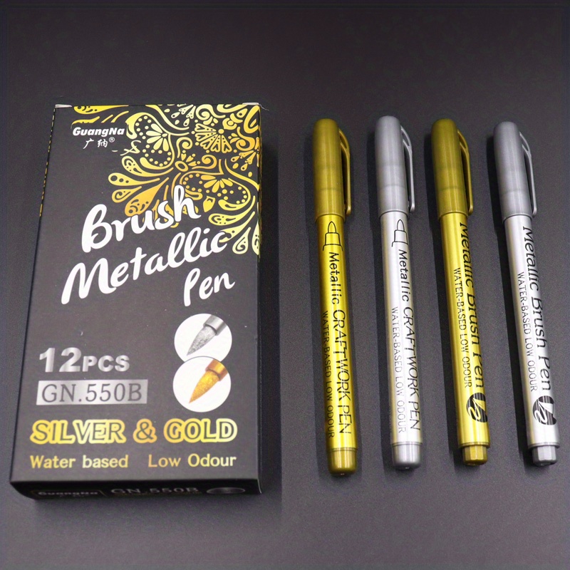 1/2/4 pezzi pennello pennarelli metallici set oro argento bianco pennarelli  artistici permanenti per artista illustrazione artigianato tessuto  scrapbooking – i migliori prodotti nel negozio online Joom Geek