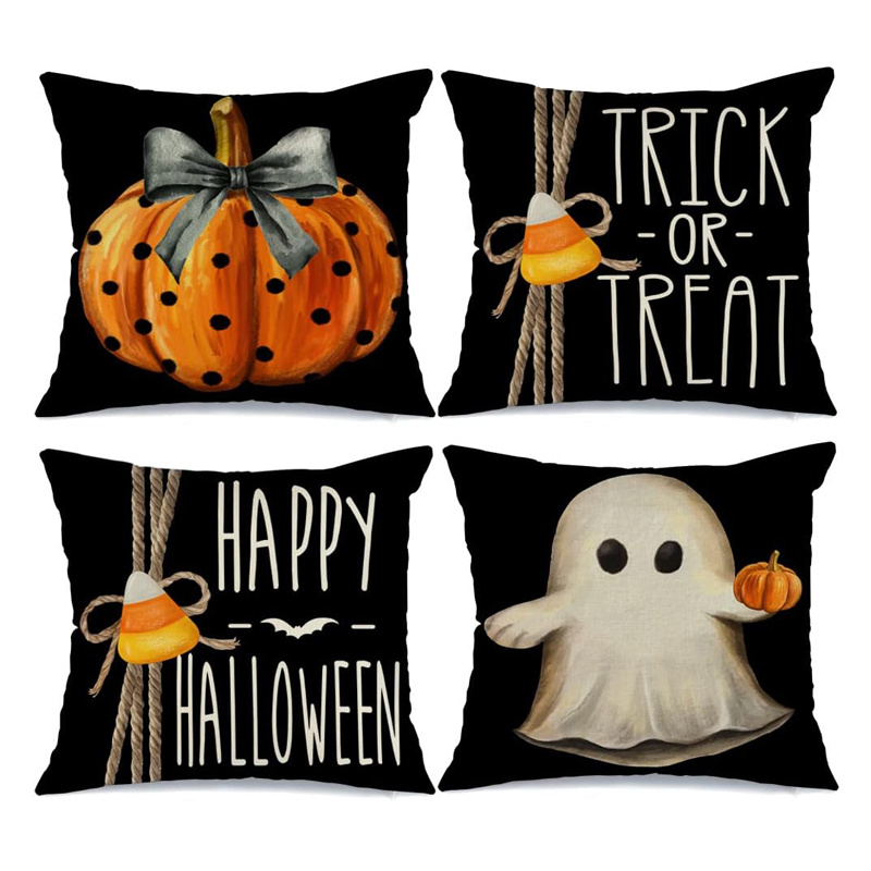 Halloween Decoration Pillow Cover Orange Ghost Spider Bat Pumpkin