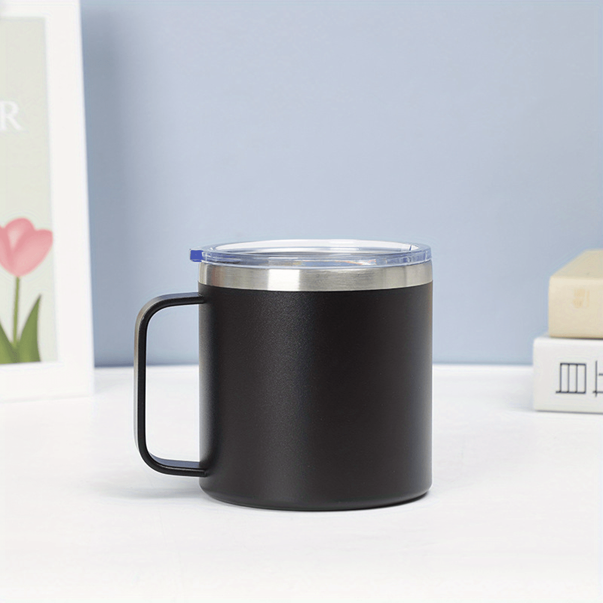 14iz Insulated Stainless Steel Coffee Mug With Lid Portable - Temu