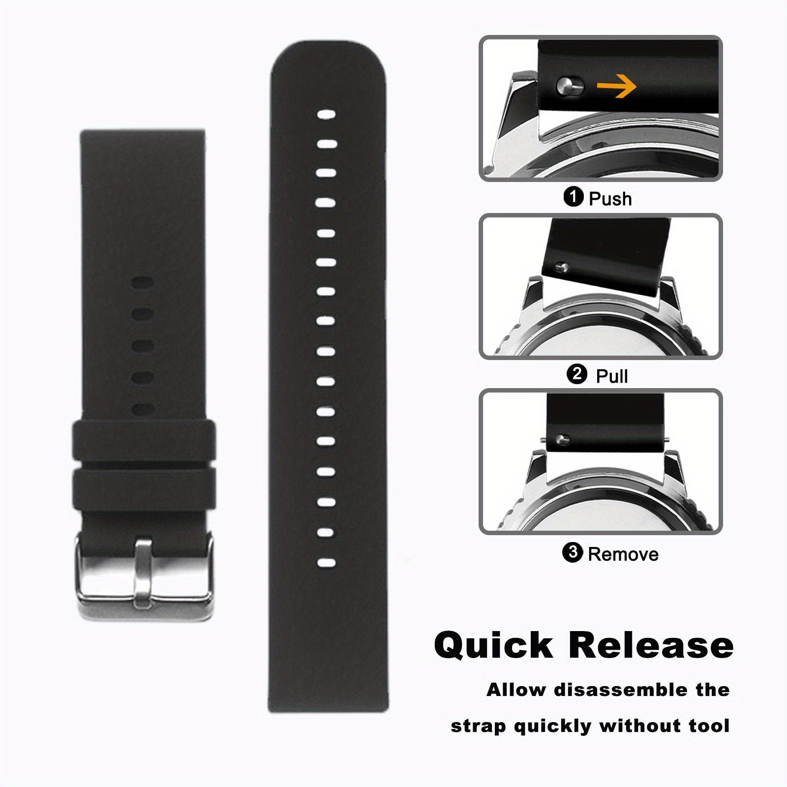 Silicone Rubber Watch Bands Quick Release Black Stainless - Temu